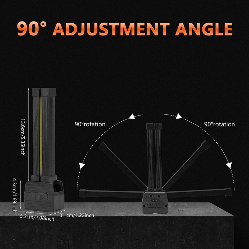 USB Rechargeable COB Handheld Work Flashlight Magnetic Base Hanging Hook Foldable Lantern with 180 degree folding for car Repair