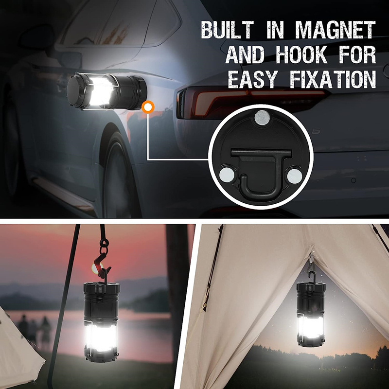 Portable LED Battery Powered Lamp Lights Magnetic Base and Foldable Hook Camping lamp for Emergency Use or Campsites