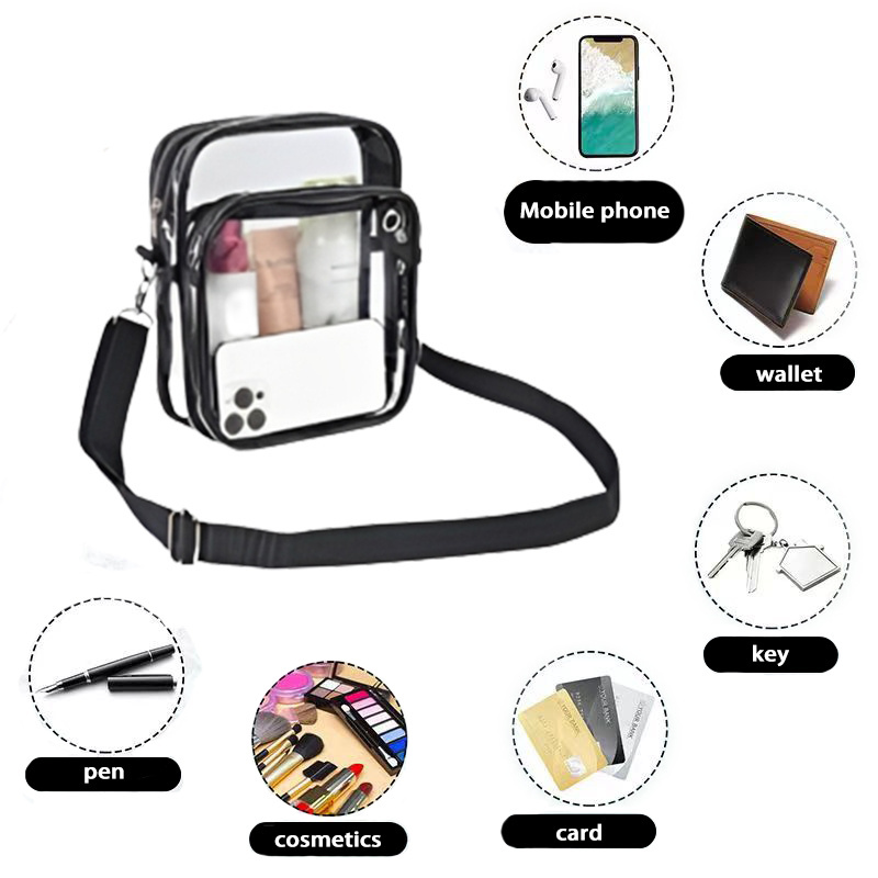 High Quality Custom Clear PVC Stadium Crossbody Shoulder Bag Waterproof Transparent Messenger Sling Bags With Adjustable Length