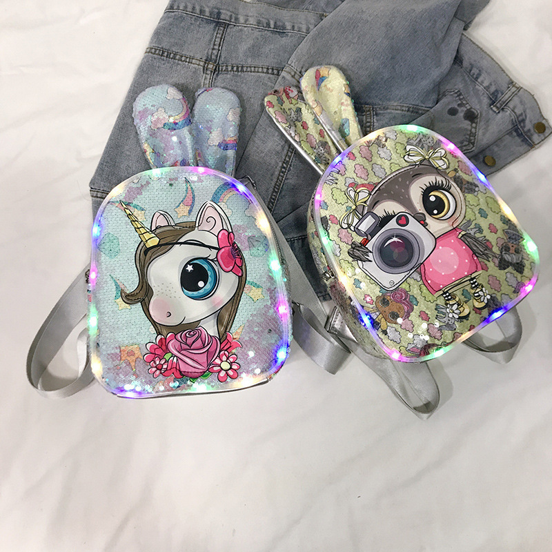 Sac a dos ecole kids glow in the dark led lights backpacks reversible sequin school bags mochilas