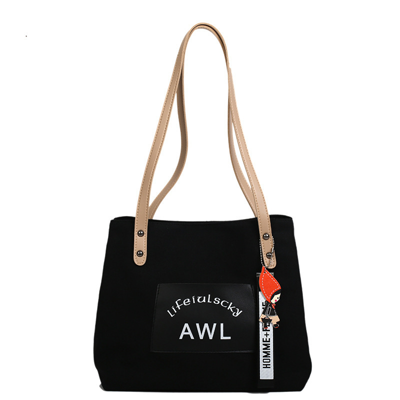 Autumn and winter style printed letters two handle Pu leather shoulder strap canvas tote bag