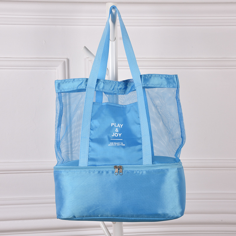 insulated food picnic blue Detachable lunch bag mesh beach picnic bag with cooler