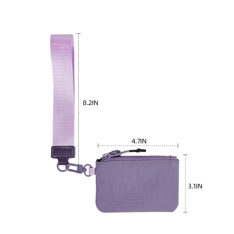 Portable zip pocket card holder dual nylon pouch wallet small mini coin purse wristlet keychain for women