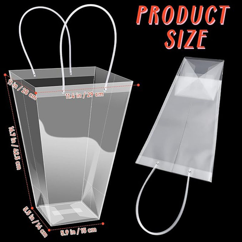 PP Floral Bags Packaging Plastic Transparent Tote Gift Bags For Birthday Christmas Valentine Mother's Day Wedding