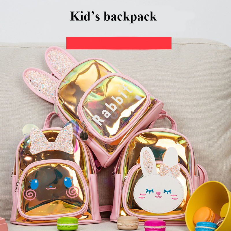 Rabbit cute cartoon mini backpack glitter transparent laser backpack for kid school bag