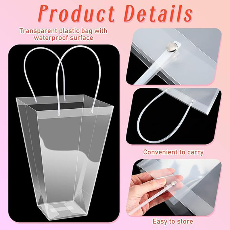 PP Floral Bags Packaging Plastic Transparent Tote Gift Bags For Birthday Christmas Valentine Mother's Day Wedding