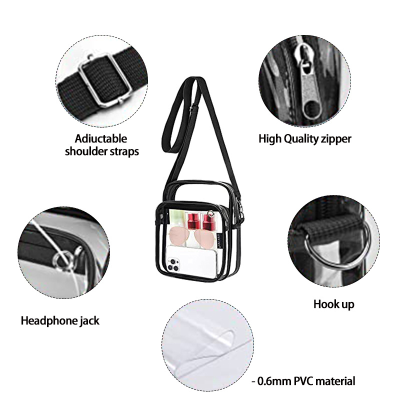 High Quality Custom Clear PVC Stadium Crossbody Shoulder Bag Waterproof Transparent Messenger Sling Bags With Adjustable Length