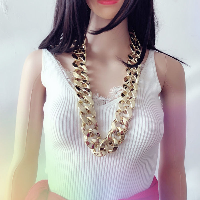 Large gold chain thick plastic plating buckle clothing accessories festival performance props exaggerated Unisex necklace