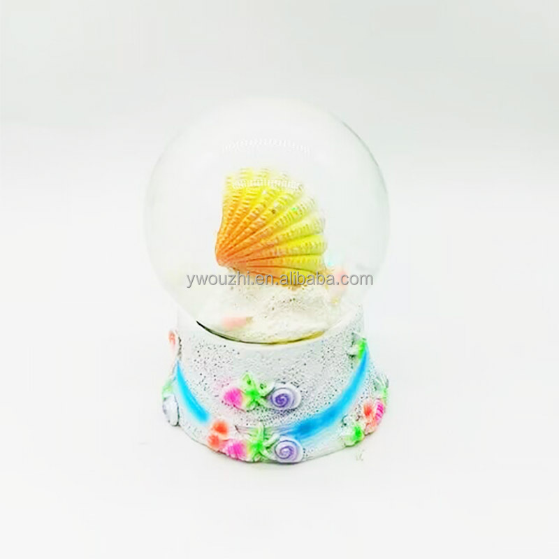 Famous Greece Tourist Souvenir Gifts Snow Ball Wholesale Barcelona Seaside Shell Snowglobe Glitter Polyresin Water Globe