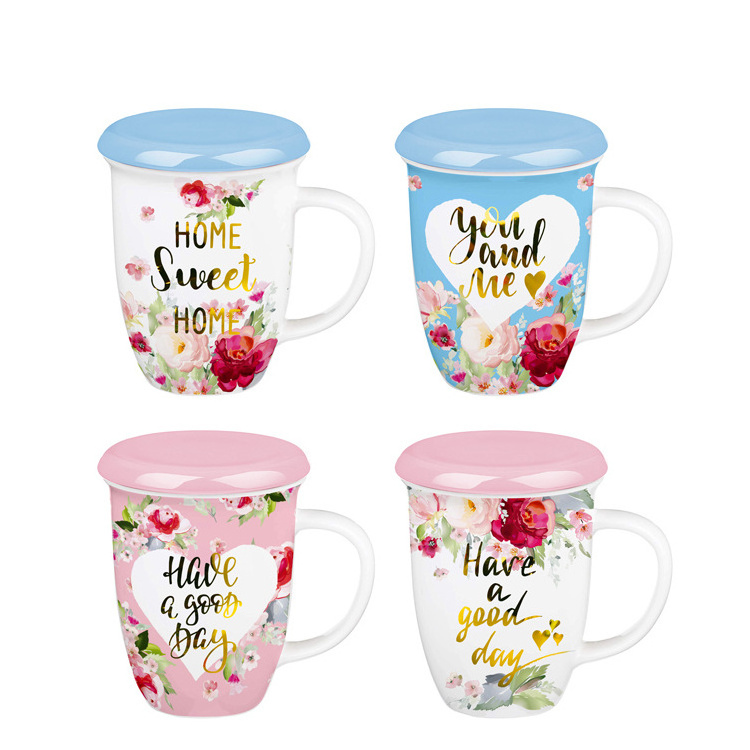 New Ceramic Mug Set Flower Couple Gift Cup Tableware Cup