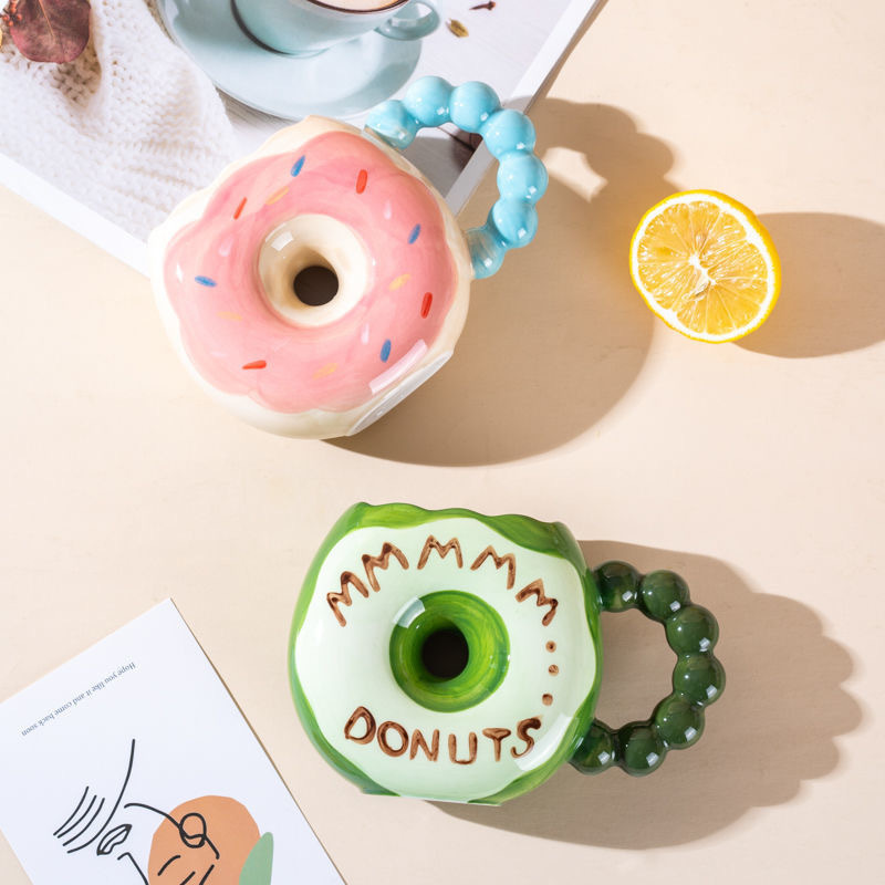 Donut Mug Creative Drinking Water Ceramic Cup Cute Candy Color Student Couple Cartoon Cup Gift