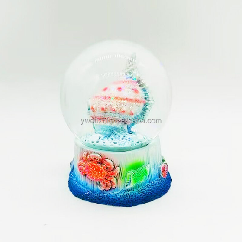 Famous Greece Tourist Souvenir Gifts Snow Ball Wholesale Barcelona Seaside Shell Snowglobe Glitter Polyresin Water Globe