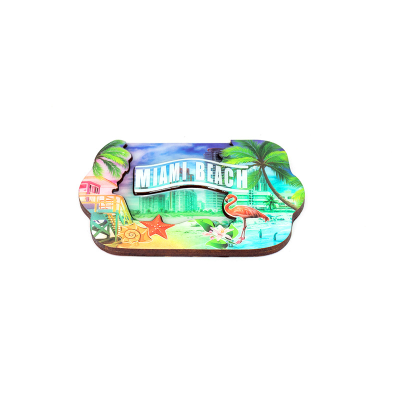 Custom Design Magnet Board 3D Epoxy Wood Fridge Magnet For Hollywood Miami Beach Souvenir