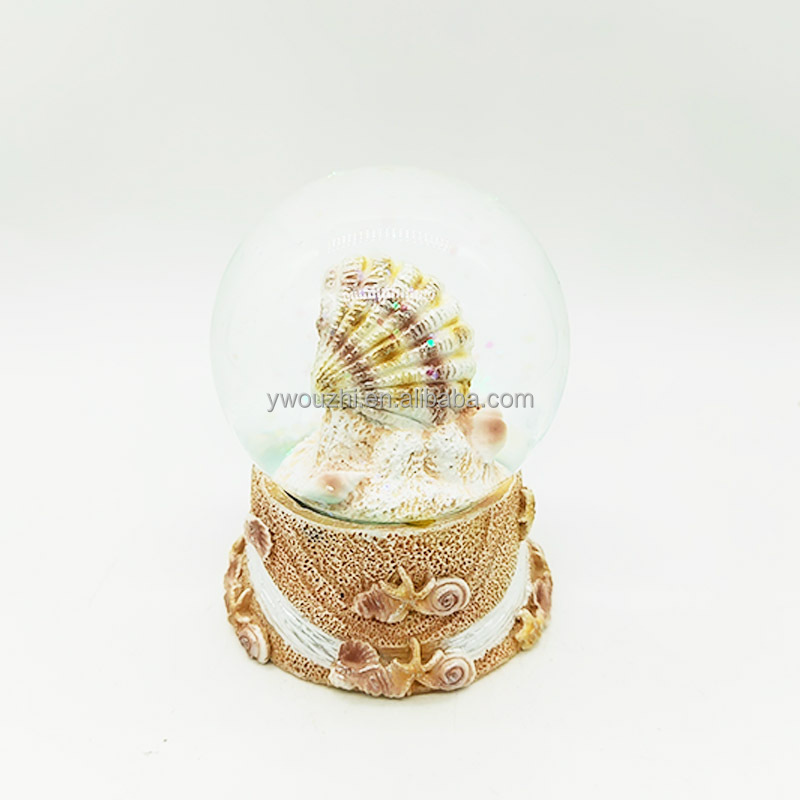 Famous Greece Tourist Souvenir Gifts Snow Ball Wholesale Barcelona Seaside Shell Snowglobe Glitter Polyresin Water Globe