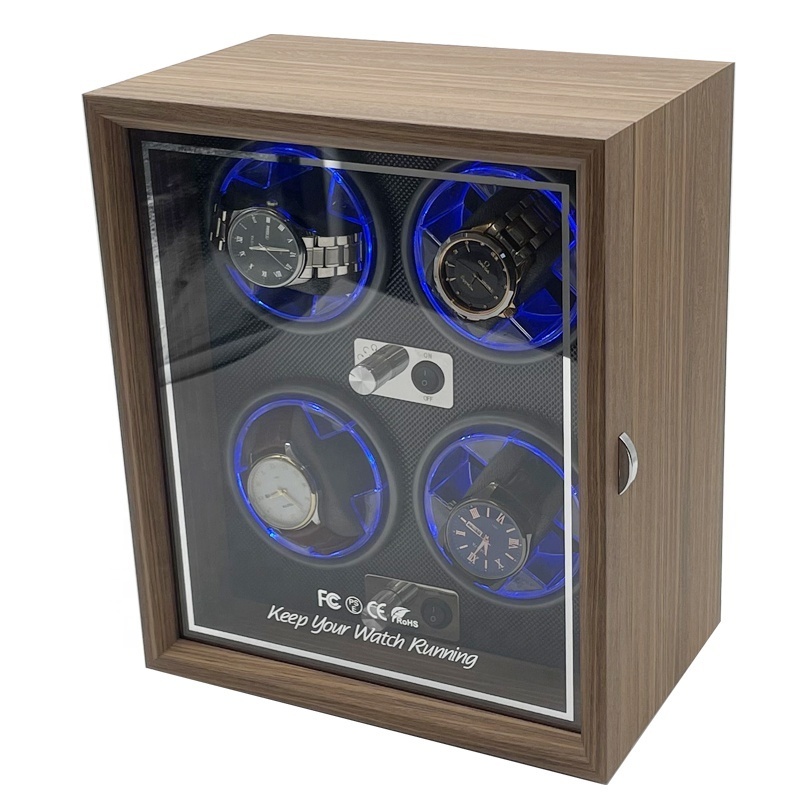 Luxury Walnut Wood Safe Men Watch Storage Box Automatic Silent Rotate Watch Winder