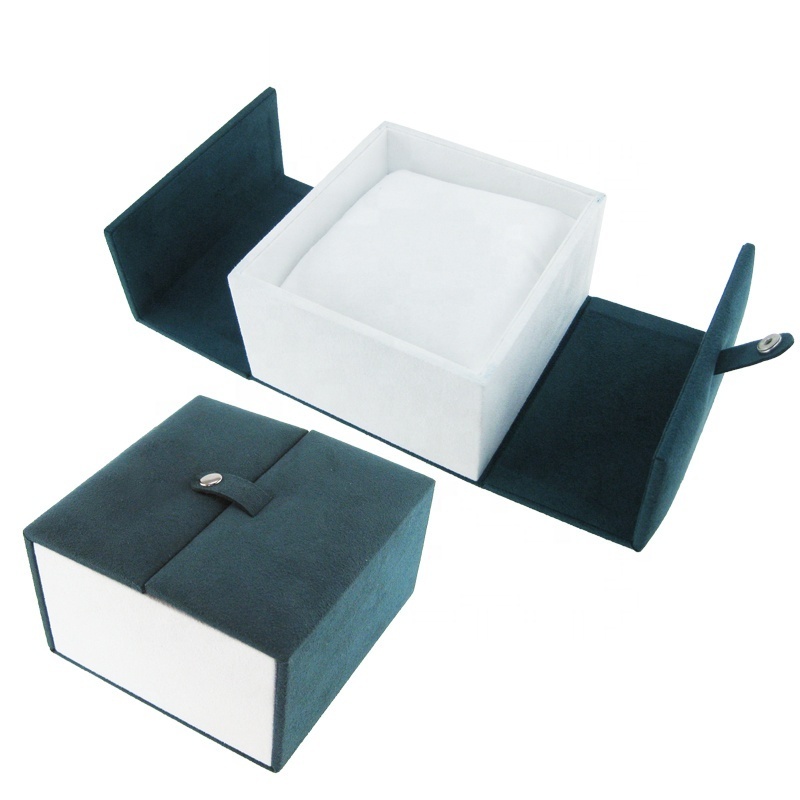 Luxury Design Suede Blue Velvet Two Door Wood Jewelry Packaging Box With Pillow Inside For Watch