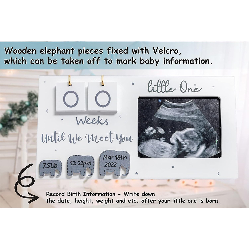 Pafu Sonogram Picture Frame Ultrasound Photo Frame with Baby Countdown Weeks Elephant Nursery Decor for Birth Information