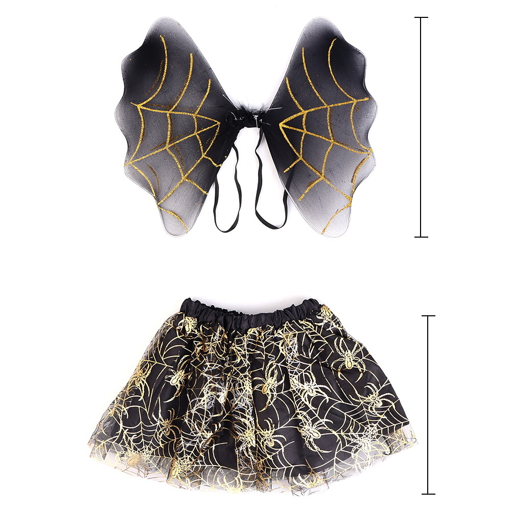 3pck Halloween Spider Costume Set Spider Wings Skirt Set with Headband Halloween Black & Gold Spider WebsDress up Cosplay