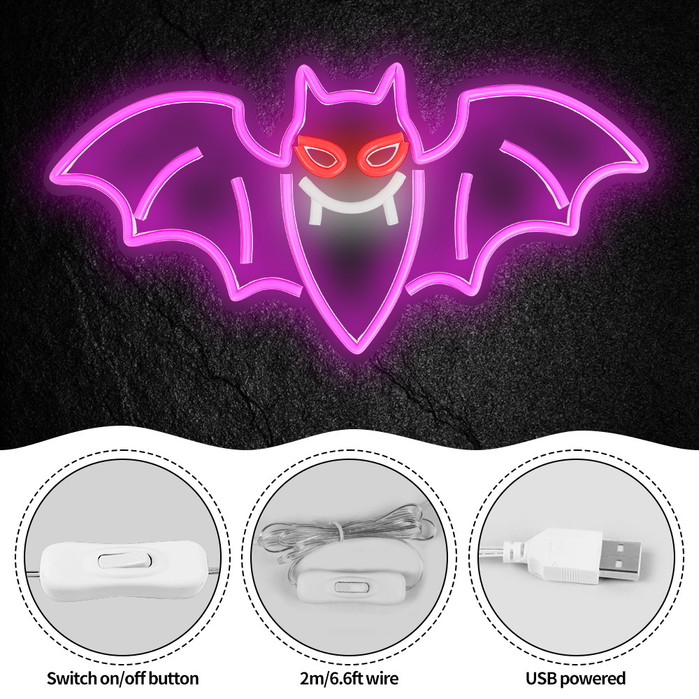 Pafu Halloween Wall Decor Halloween Yard Neon Light Sign Halloween Flying Bat LED Neon Light