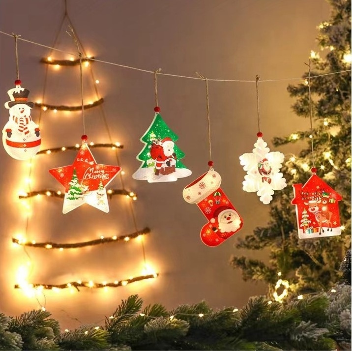 Pafu LED christmas ornament mini christmas tree sock snowman snowflake Painted small hanging lights for Christmas decor