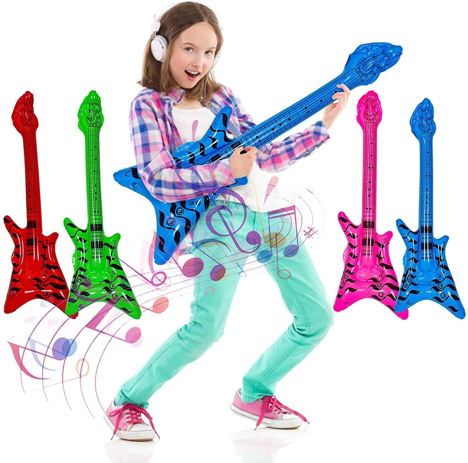 Pafu Hot Selling 90s Party Decorations Rock And Roll Toys Instrument PVC Guitar Microphones Party Inflatable Props