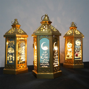 Pafu Ramadan Decorations Table Decor Lantern with Flickering LED Eid Mubarak Lantern with LED Ramadan Decorative Hanging Lantern