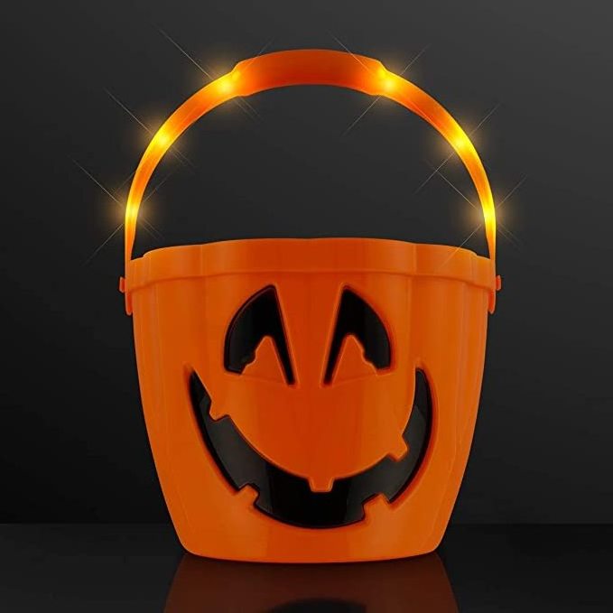 Pafu Halloween Party Decor Kids Jack O Lantern Trick or Treat Pail Light Up Halloween Pumpkin Bucket with Orange LED Handle