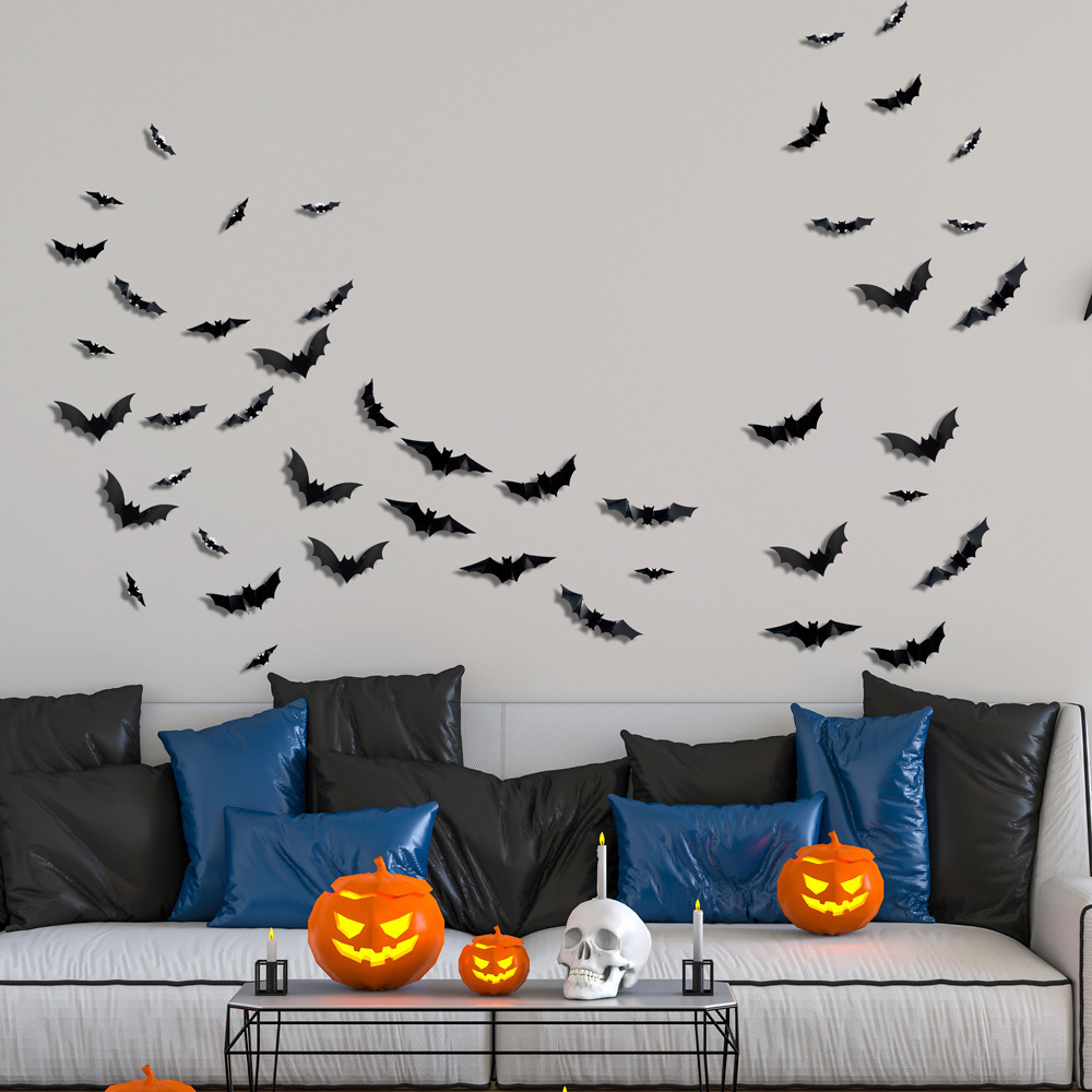 Pafu Halloween Waterproof PVC Bat Stickers 3D Halloween Decor Bats Sticker Light Halloween Decoration LED Bats Light Wall Decor