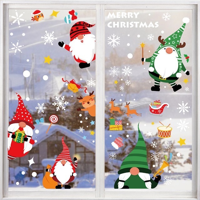 Christmas Snowman Moose Santa Claus Window Stickers Xmas Removable Decorative Window Stickers