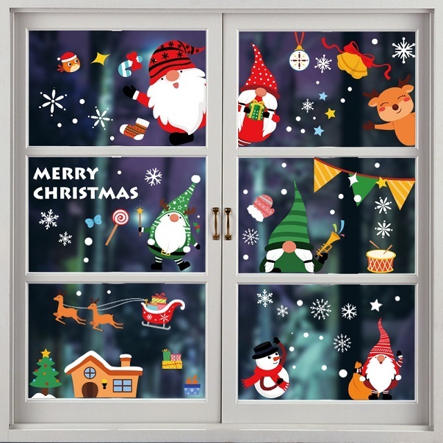 Christmas Snowman Moose Santa Claus Window Stickers Xmas Removable Decorative Window Stickers