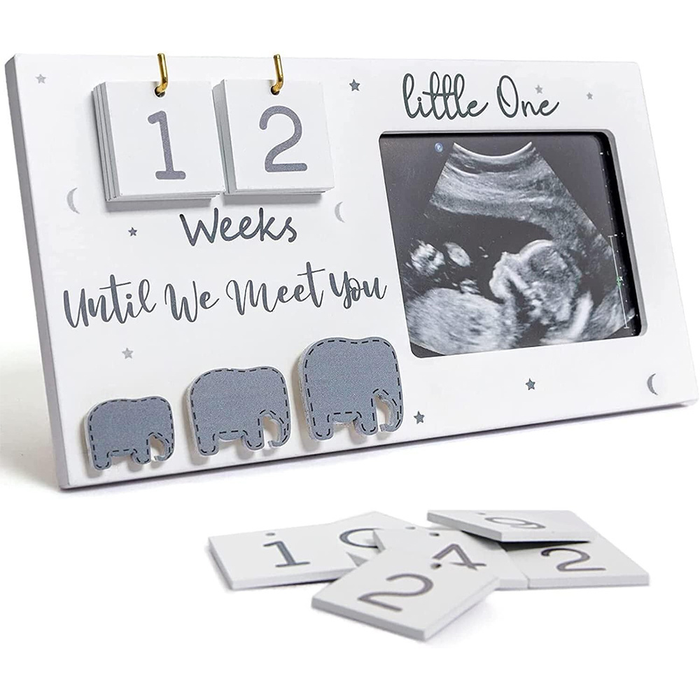 Pafu Sonogram Picture Frame Ultrasound Photo Frame with Baby Countdown Weeks Elephant Nursery Decor for Birth Information