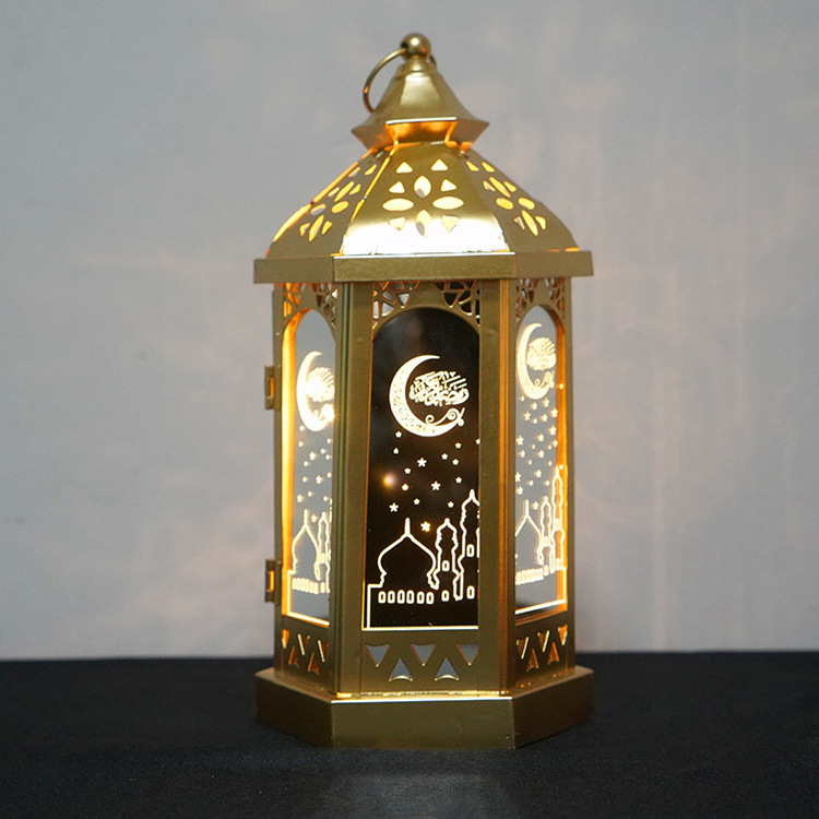 Pafu Ramadan Decorations Table Decor Lantern with Flickering LED Eid Mubarak Lantern with LED Ramadan Decorative Hanging Lantern