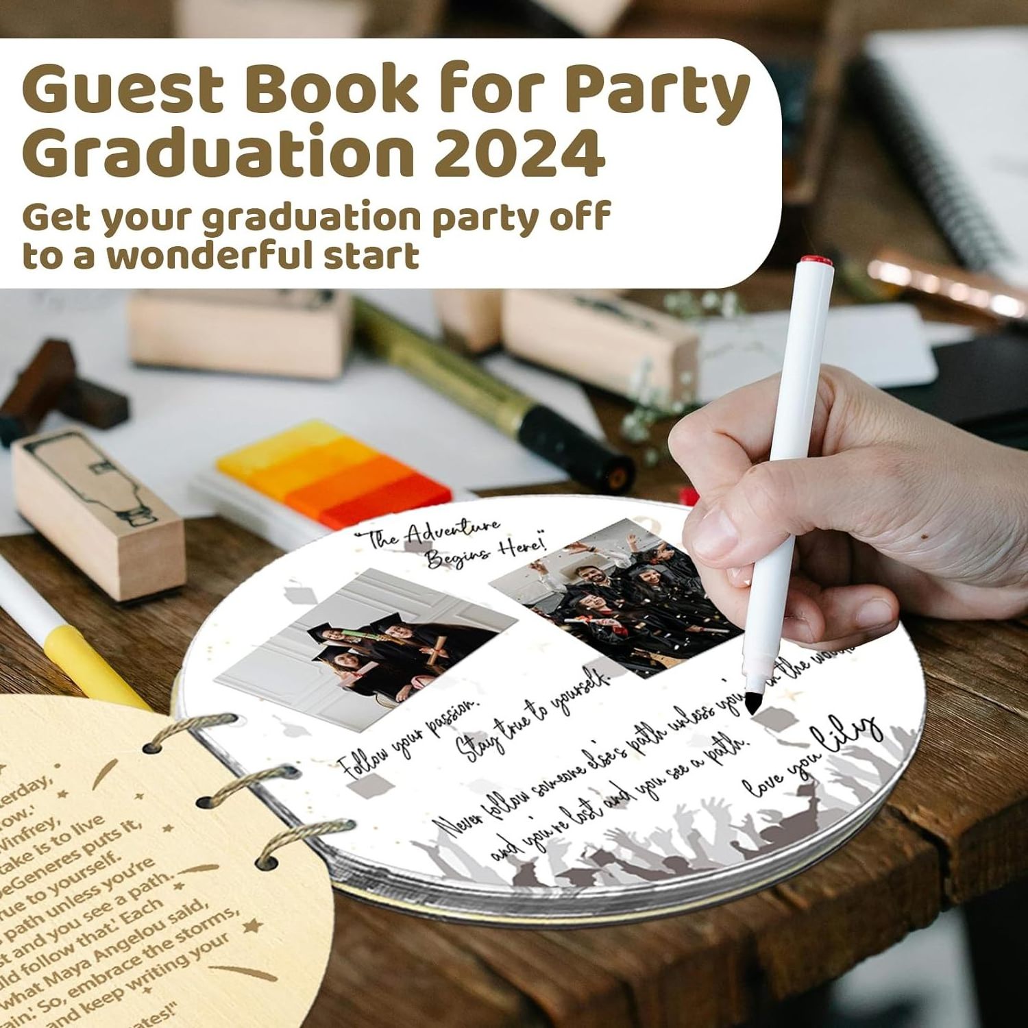 Pafu Graduation Guest Book 80 Pages Guest Book for Party Graduation 2024 Wooden Graduation Signature Guest Book