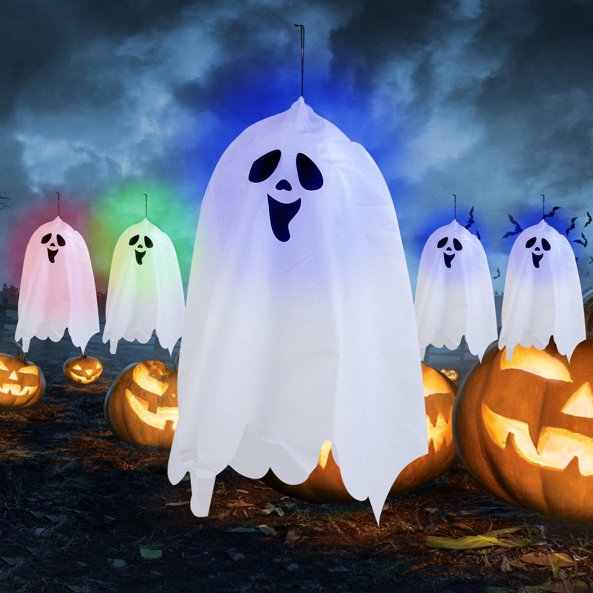 Pafu 2023 Halloween Night Hanging Ghost Lamps Home Outdoor Glowing Decor LED Lights Horror Party Garden Lantern