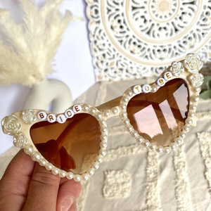 Pafu Encrusted Bride to be Sunglasses Bachelorette & Hen Party Flower Pearl and Ivory Heart Shaped Glasses