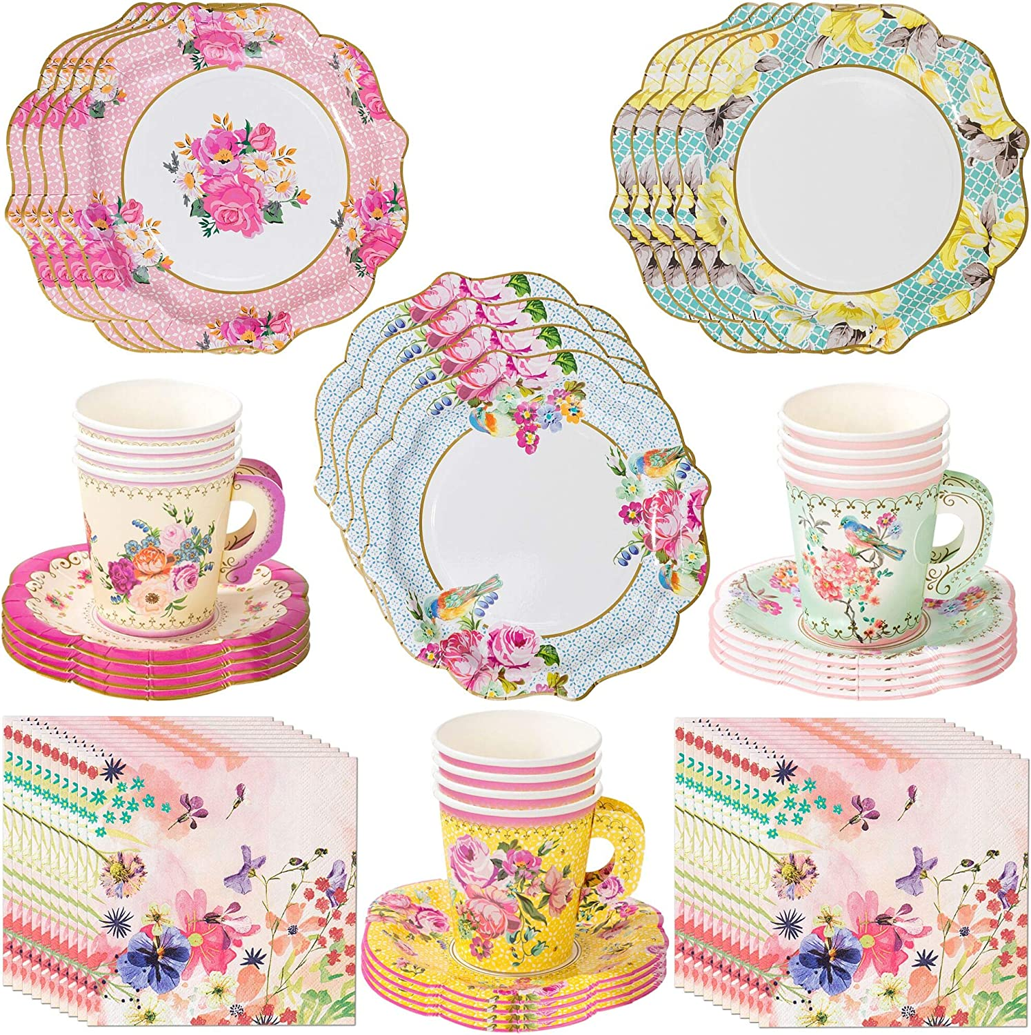 Garden Tea Party Floral Paper Plates, Napkins, Tea Cups and Saucer Sets Talking Tables Vintage Tea Party Supplies