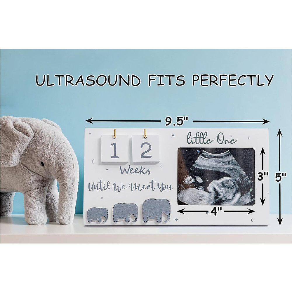 Pafu Sonogram Picture Frame Ultrasound Photo Frame with Baby Countdown Weeks Elephant Nursery Decor for Birth Information