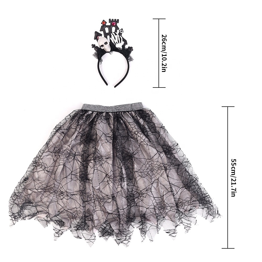 customized 2pck Halloween Spider Web tutu skirt horrible tombstone skull headband kids halloween costume dress kit