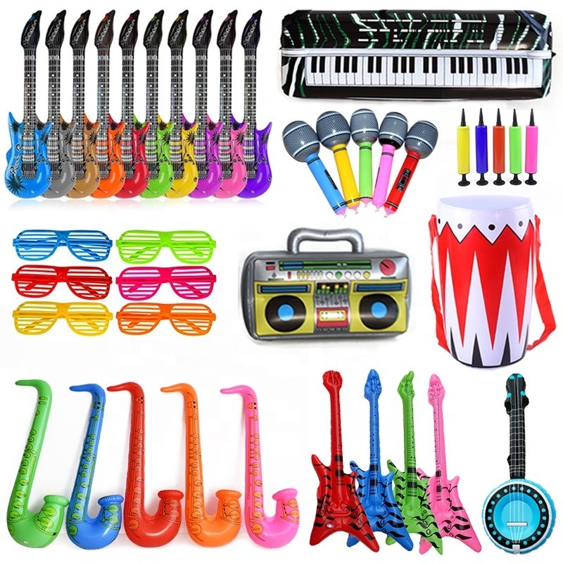 Pafu Hot Selling 90s Party Decorations Rock And Roll Toys Instrument PVC Guitar Microphones Party Inflatable Props