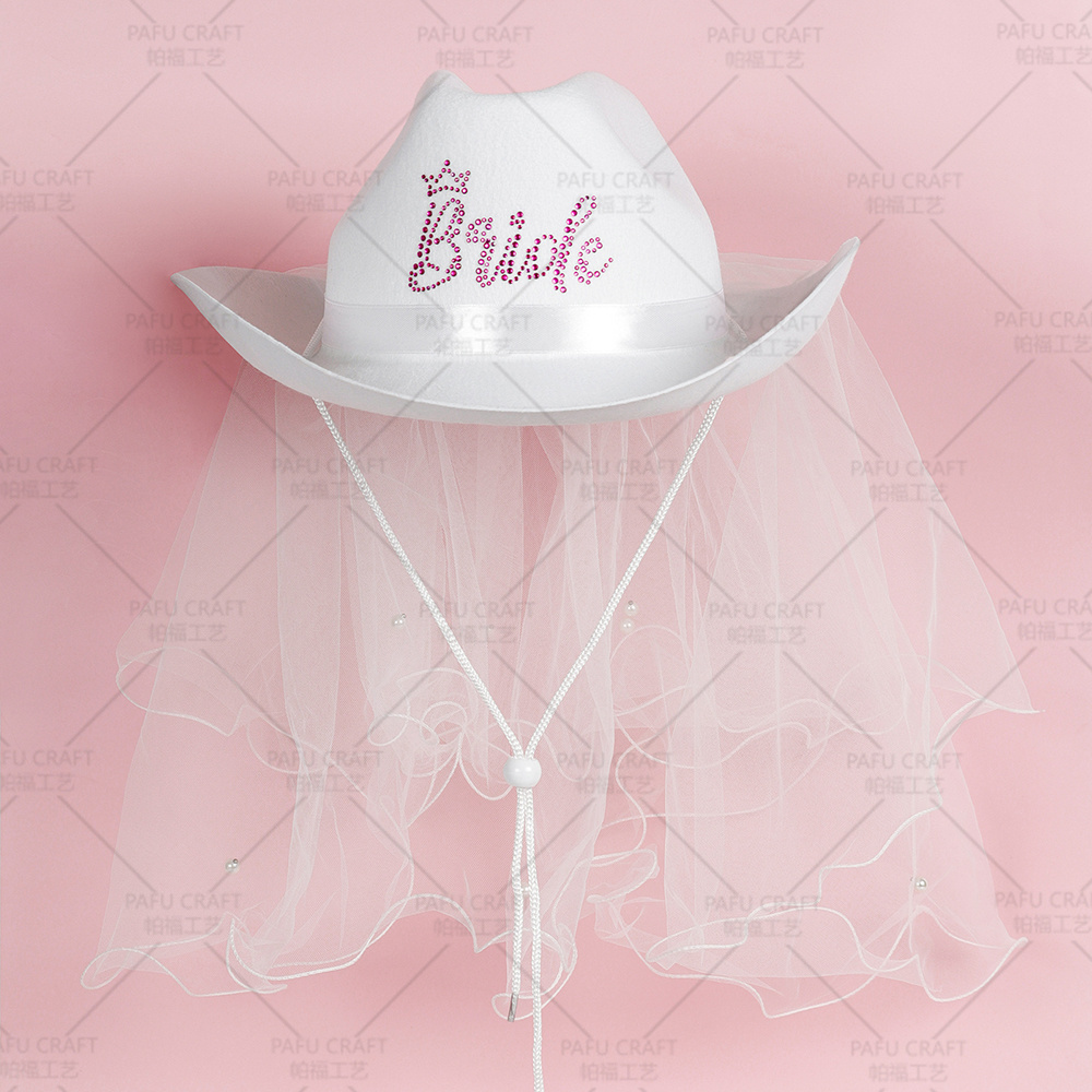 PAFU Western Bride to Be Cowgirl Hat With Veil