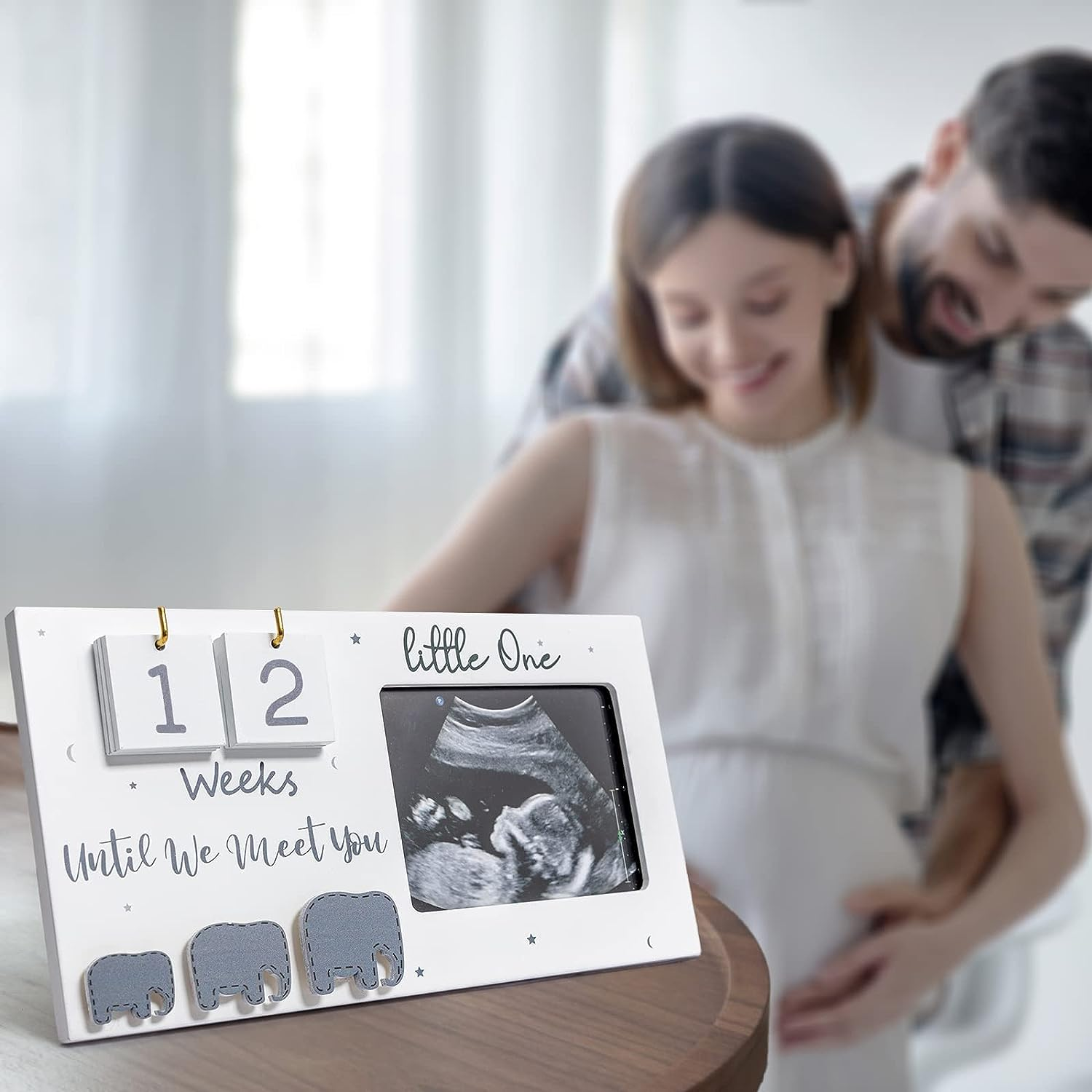 Pafu Sonogram Picture Frame Ultrasound Photo Frame with Baby Countdown Weeks Elephant Nursery Decor for Birth Information