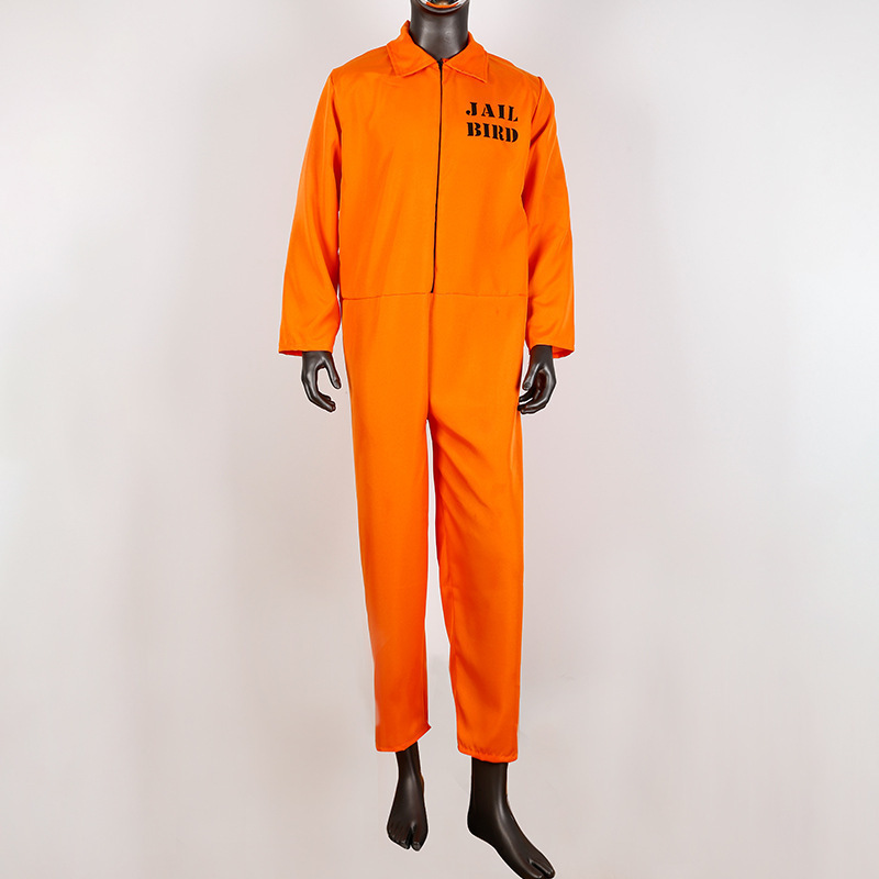 Pafu Halloween Cosplay Costume Decor Adult Jailbird Criminal Cosplay Costume Halloween Prisoner Overalls Costume