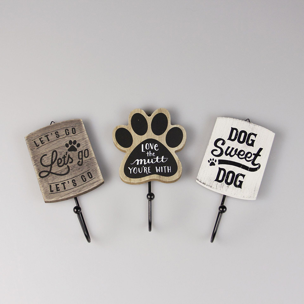 Dog Mom Gifts Paw Prints Wood Rustic Dog Leash Hook Pet Hanger Let's go for a walk Sign