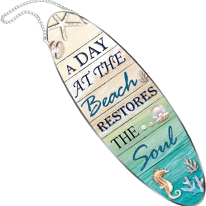 Pafu Metal Surfboard Wall Sign A Day at the Beach Restores the Soul Plaque Home Door Outdoor Hanging Decoration