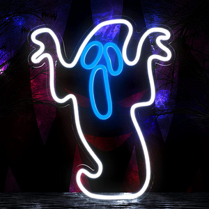 Pafu Ghost Neon Light Flickering Boo Neon Signs for Wall Decor Halloween  LED Neon Light for Kids Game Room Bar White Acrylic