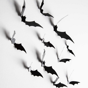 Pafu halloween party supplies 3D black bat stickers plastic pvc bat decals for halloween home wall window decorations