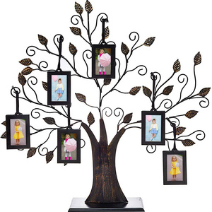 High Quality Metal Manufacturer Family Tree Picture Frames with 4 Hanging Photo Frames Wall Table Decor Gifts for Mom