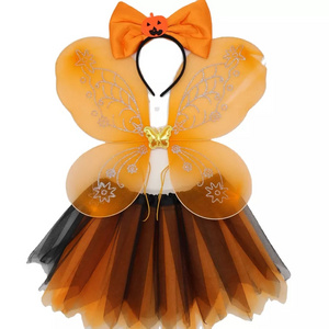 Halloween Yellow Dress Fairy Butterfly Kids Costume Tutu Skirt Wings With Headband Ballet Costume Set