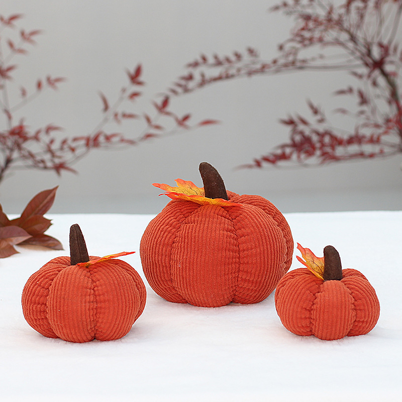 Pafu Harvest Festival Home Decorative Felt Pumpkin Thanksgiving Orange Check Fabric Stuffed Pumpkin Decorations