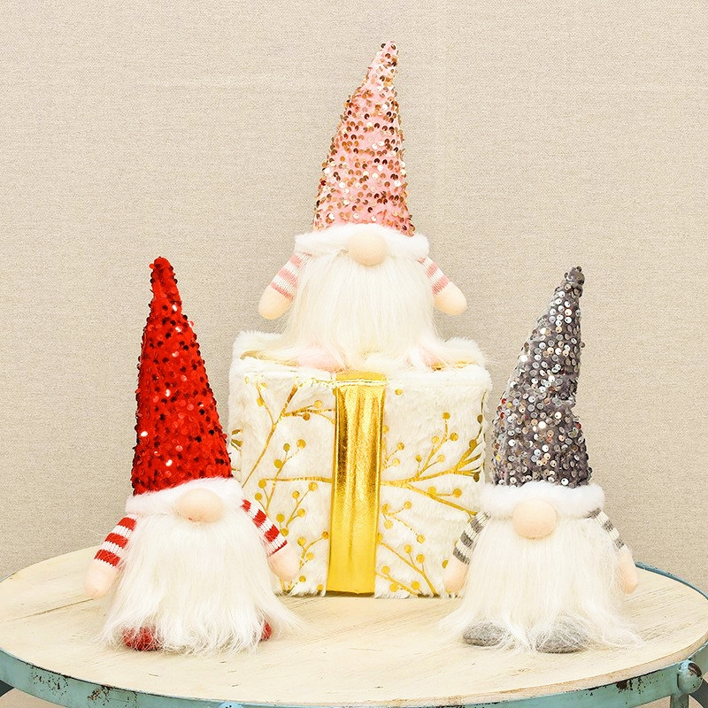 Pafu Christmas Gnome Decor Scandinavian Figurine Plush Elf Holiday Party Home Decor Swedish Dwarf Old Man Sequined Hat Figurines